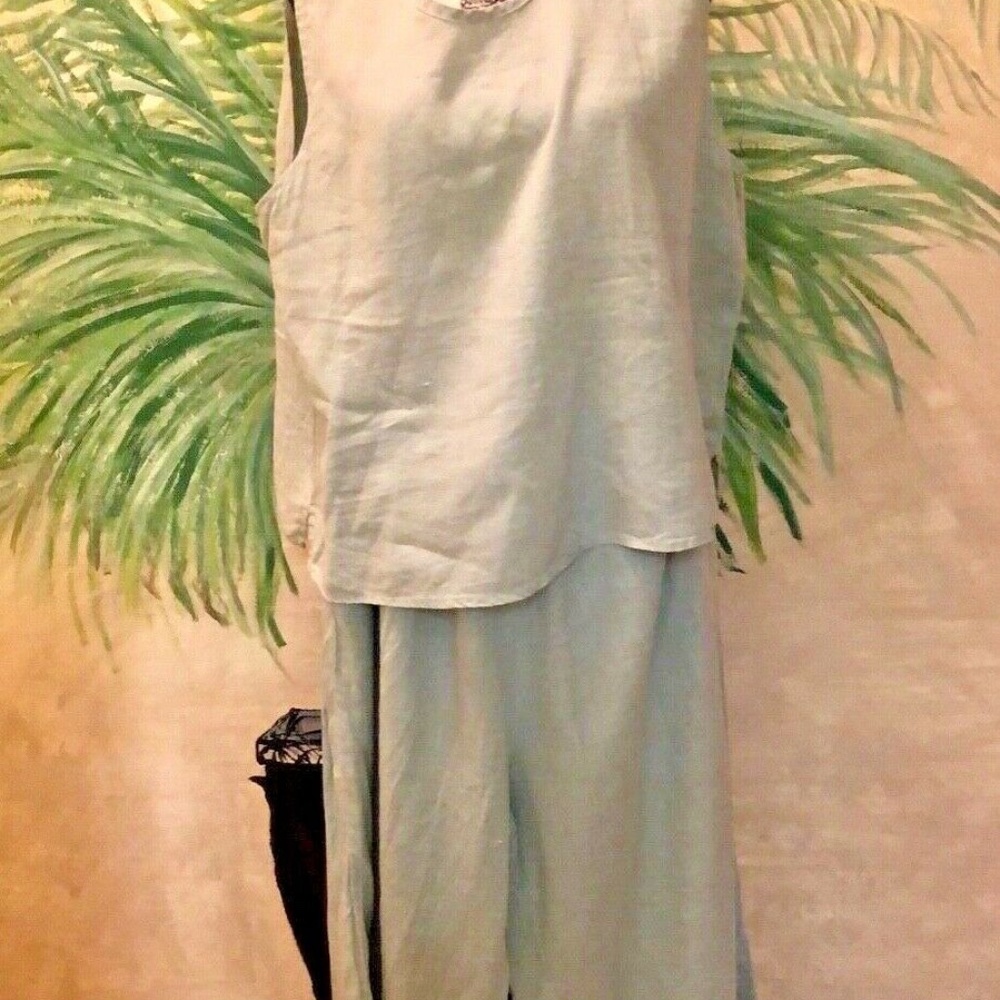 FLAX SIZE LARGE PALE GREEN 100% LINEN TOP&PANT SET